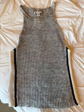 American Eagle Outfitters Gray Knit High-Neck Tank w/Cream & Black Trim on sides
